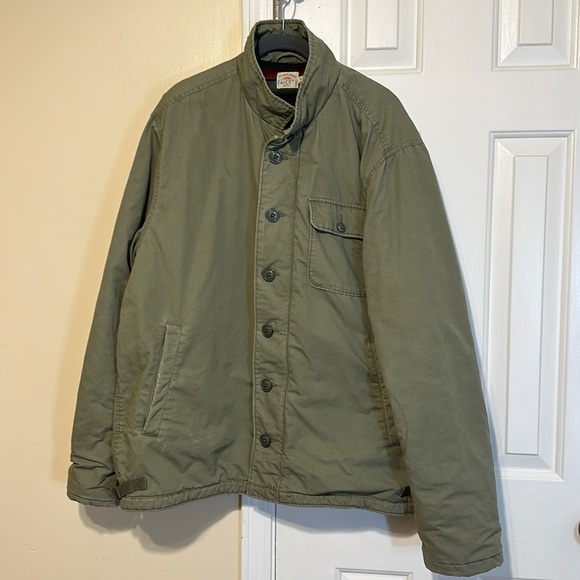 Faherty Jackets & Coats Faherty Mens Olive Green Blanket Lined Jacket Pocket Button Up Coat